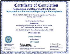 University of Pittsburghhttps://www.reportabusepa.pitt.edu About the Course. Welcome to the Recognizing and Reporting Child Abuse: Mandated and Permissive Reporting in Pennsylvania Online Training.